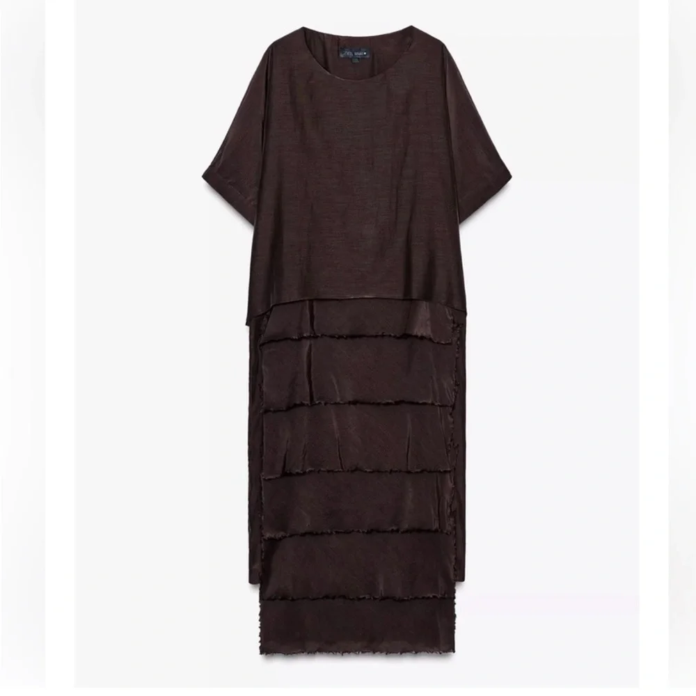 Zara Brown Layered Ruffle Maxi Dress - Picture 7 of 7